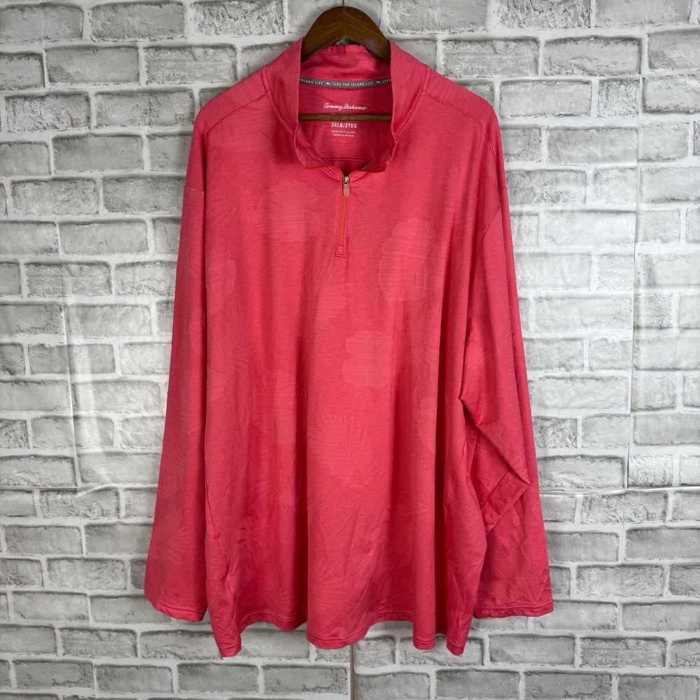 Tommy Bahama IslandZone Mens 3XLB Pink Tropical Leaf 1/4 Zip Pullover Sweater